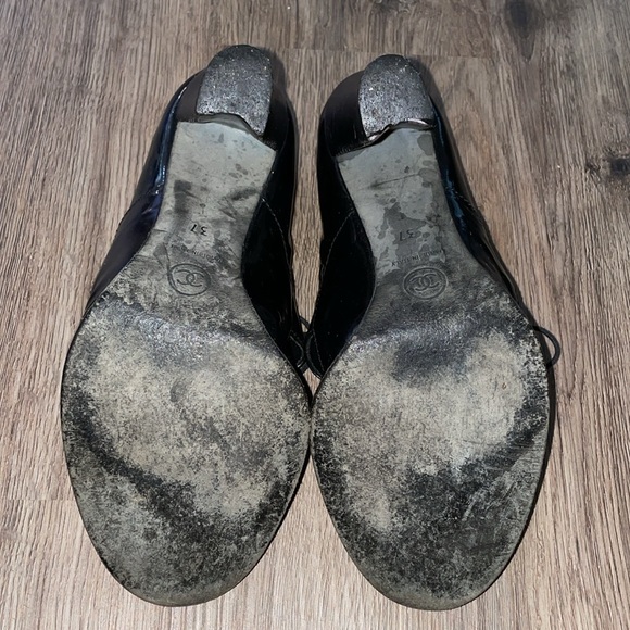 CHANEL BLACK PATENT LEATHER Lace Up HEEL OXFORD SHOES size - 37 - Picture 5 of 8